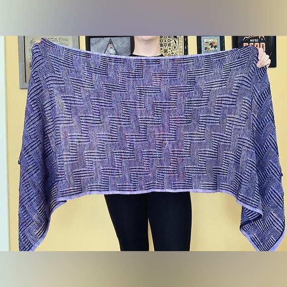Stairway wrap, handmade knit scarf wrap shawl brioche reversible - Picture 5 of 6
